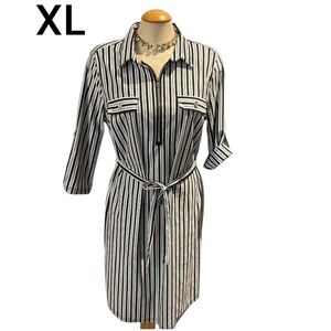 MLLE GABRIELLE Dress Size XL Vertical Stripes Adjustable 3/4 Sleeves